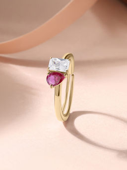 Ornate Jewels - 925 Silver 18K Gold Plated Pear Red Ruby Toi Et Moi Adjustable Ring (Adjustable)