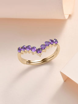 Ornate Jewels - 925 Silver 18K Gold Plated Purple Amethyst Chevron Adjustable Ring (Adjustable)