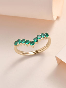 Ornate Jewels - 925 Silver 18K Gold Plated Green Emerald Chevron Adjustable Ring (Adjustable)