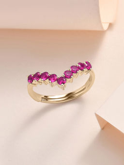 Ornate Jewels - 925 Silver 18K Gold Plated Pink Ruby Chevron Adjustable Ring (Adjustable)