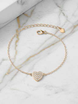 Ornate Jewels - 925 Silver 18K Gold Plated American Diamond Heartbeat Bracelet (Adjustable)