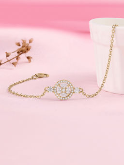 Ornate Jewels - 925 Silver 18K Gold Plated American Diamond Sparkling Charm Bracelet (Adjustable)