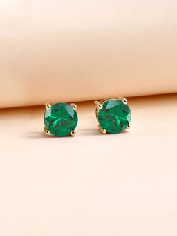 Ornate Jewels - 925 Silver 18K Gold Plated 2 Carat Green Emerald Stud Earrings