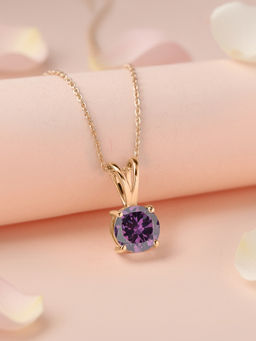 Ornate Jewels - 925 Silver 18K Gold Plated 2 Carat Amethyst Solitaire Necklace (Adjustable)