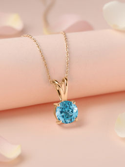Ornate Jewels - 925 Silver 18K Gold Plated 2 Carat Blue Topaz Solitaire Necklace (Adjustable)