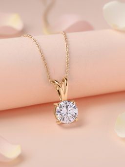Ornate Jewels - 925 Silver 18K Gold Plated 2 Carat White CZ Solitaire Necklace (Adjustable)
