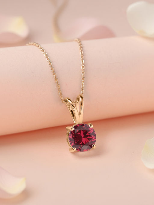 Ornate Jewels 925 Silver 18K Gold Plated 2 Carat Red Ruby Solitaire Necklace for Women & Girls