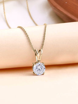Ornate Jewels - 925 Silver 18K Gold Plated 0.50 Carat White CZ Solitaire Necklace (Adjustable)