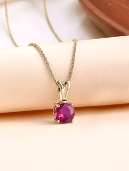 Ornate Jewels - 925 Silver 18K Gold Plated 0.50 Carat Red Ruby Solitaire Necklace (Adjustable)