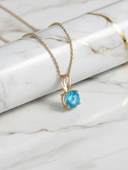 Ornate Jewels - 925 Silver 18K Gold Plated 1 Carat Blue Topaz Solitaire Necklace (Adjustable)