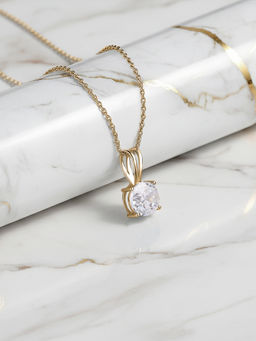 Ornate Jewels - 925 Silver 18K Gold Plated 1 Carat White CZ Solitaire Necklace for Women & Girls