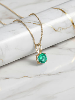 Ornate Jewels - 925 Silver 18K Gold Plated 1 Carat Green Emerald Solitaire Necklace (Adjustable)