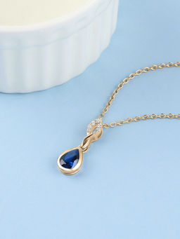 Ornate Jewels - 925 Silver 18K Gold Plated Blue Sapphire Drop Necklace for Women & Girls