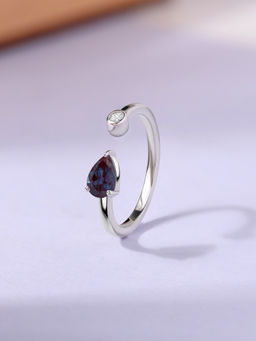 Ornate Jewels - 925 Silver Rhodium Plated Pear Alexandrite Adjustable Ring (Adjustable)