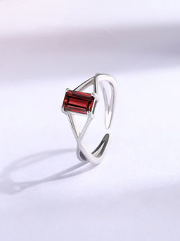 Ornate Jewels - 925 Silver Rhodium Plated Octagon Natural Garnet Adjustable Ring (Adjustable)