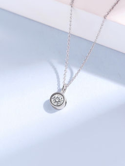 Ornate Jewels - 925 Silver Rhodium Plated Natural White CZ Solitaire Necklace (Adjustable)