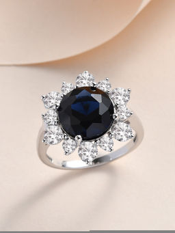 Ornate Jewels - 925 Silver Rhodium Plated Round 3.5 Carat Blue Sapphire Ring