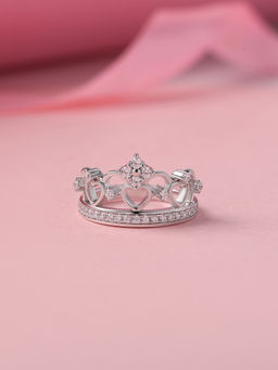 Ornate Jewels - 925 Silver Rhodium Plated American Diamond Crown Ring