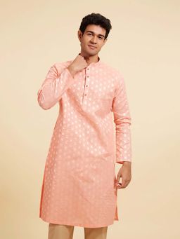 Diwas by Manyavar - Men Peach Cotton Woven Kurta