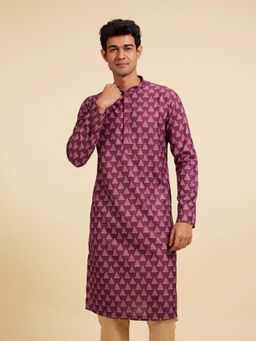 Diwas by Manyavar - Men Purple Cotton Blend Geometric Printed Kurta