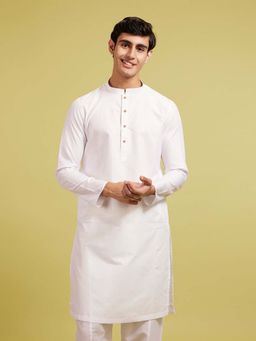 Diwas by Manyavar - Men White Cotton Blend Stripe Kurta