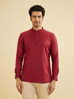 Manyavar - Men Maroon Cotton Jacquard Shirt Kurta