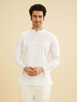 Manyavar - Men White Cotton Plain Shirt Kurta