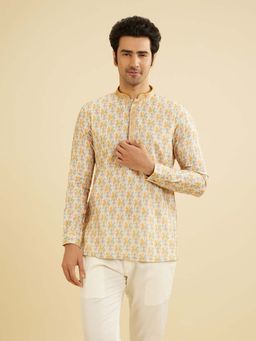 Manyavar - Men Beige Blended Cotton Paisley Print Shirt Kurta