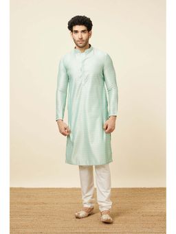Manyavar - Men Green Art Silk Jacquard Embroidery Kurta