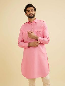 Manyavar - Men Pink Cotton Plain Kurta