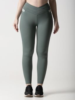 STRCH - Green Solid Nylon Slim Fit High Rise Leggings