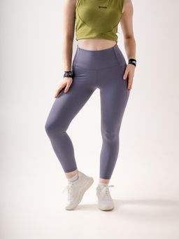 STRCH - Lilac Grey Solid Nylon High Rise Leggings