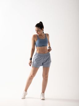 STRCH - Blue Grey Solid Regular Fit High Rise Running Shorts