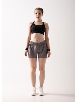 STRCH - Khaki Grey Solid Regular Fit High Rise Running Shorts
