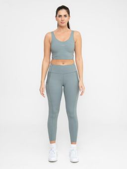 STRCH - Green Solid Nylon High Rise Leggings