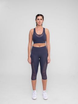 STRCH - Blue Solid with Mesh Nylon Slim Fit High Rise Capri