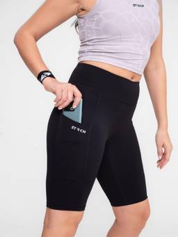 STRCH - Black Solid Slim Fit High Rise Shorts