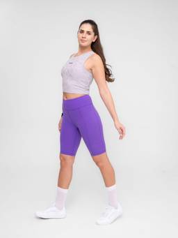 STRCH - Purple Solid Slim Fit High Rise Shorts