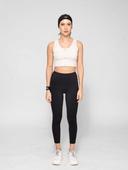 STRCH - Black Solid Nylon High Rise Leggings