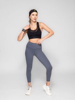 STRCH - Grey Solid Nylon High Rise Leggings