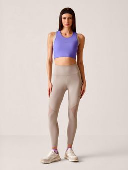 STRCH - Beige Solid Nylon High Rise Leggings