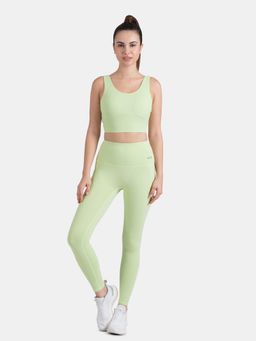 STRCH - Green Solid Nylon High Rise Leggings
