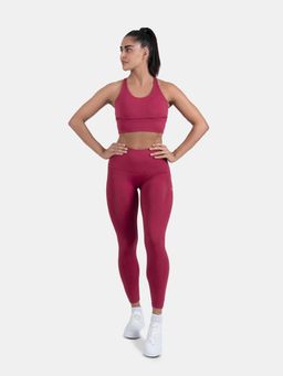 STRCH - Maroon Solid Nylon High Rise Leggings