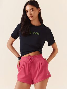 STRCH - Rasberry Solid Regular Fit High Rise Running Shorts
