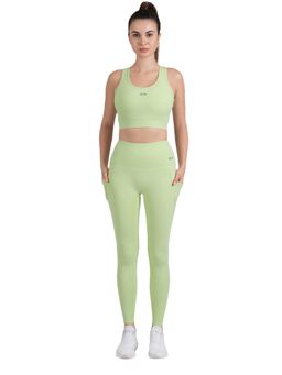 STRCH - Green Solid Nylon High Rise Leggings