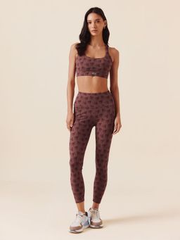 STRCH - Raisin Brown Printed Nylon High Rise Leggings