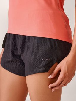 STRCH - Black Solid Regular Fit High Rise Breath Easy Running Shorts