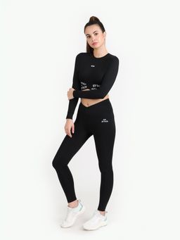 STRCH - Black Printed High Rise Criss Cross Waist Gym Leggings