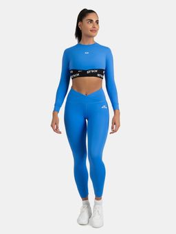 STRCH - Blue Printed High Rise Criss Cross Waist Gym Leggings
