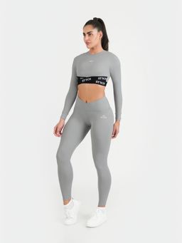 STRCH - Grey Printed High Rise Criss Cross Waist Gym Leggings
